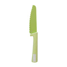 Green serrated kids safe knife on a white background